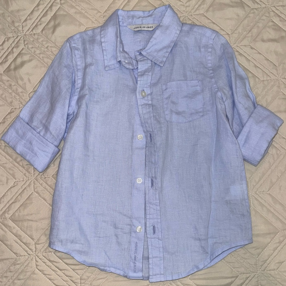 Janie and Jack Blue Linen Roll Cuff Shirt